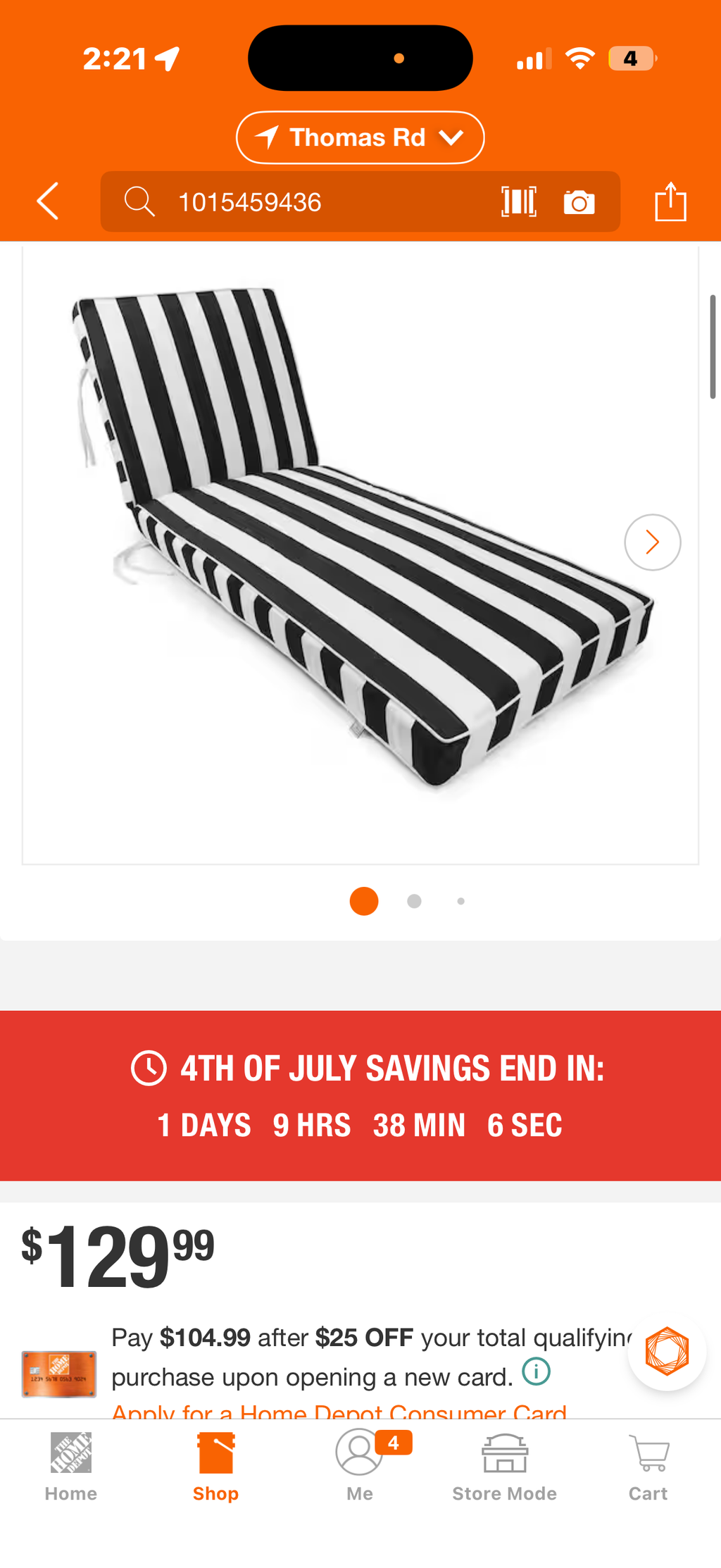 Cabana Stripe Reversible Outdoor Chaise Lounge cushion