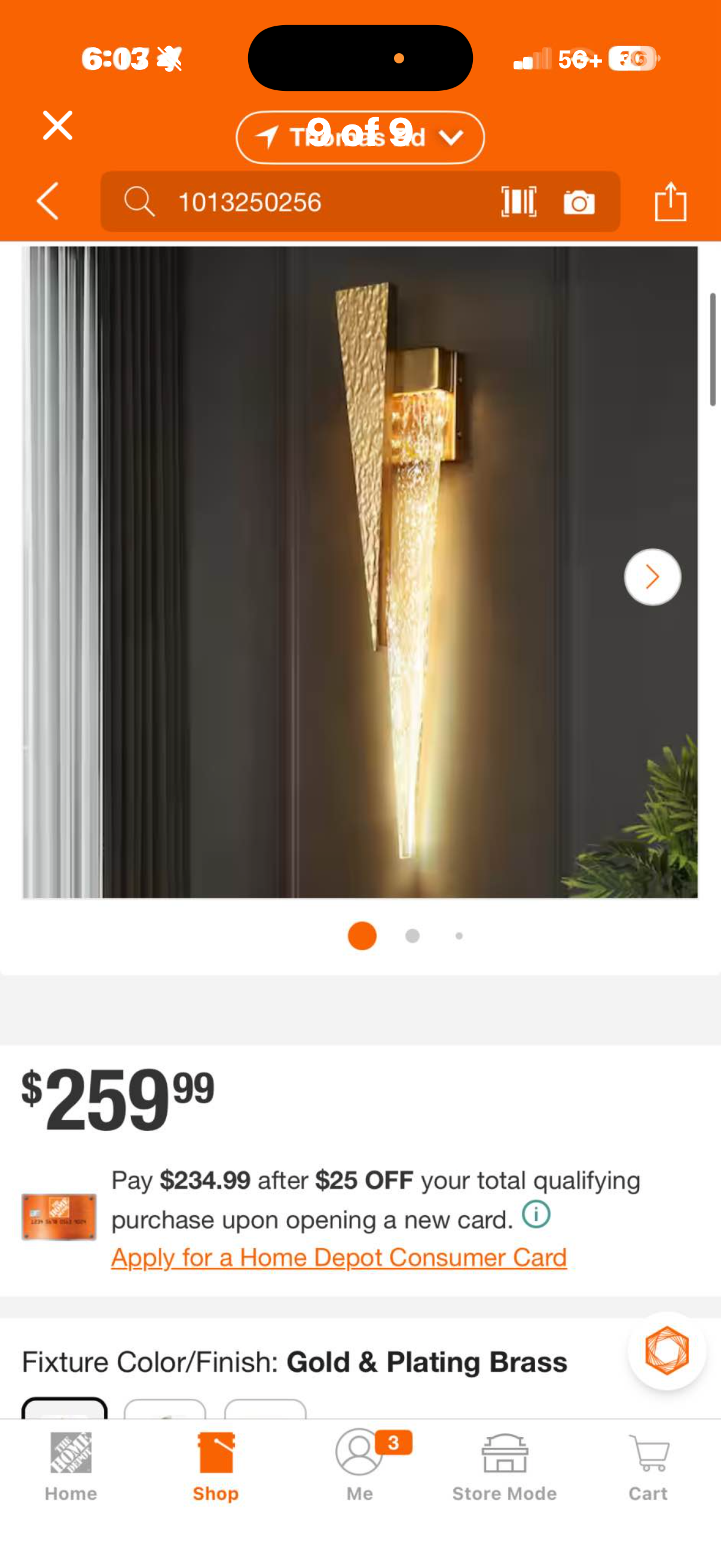 1-Light Gold LED Triangle Wall Sconce