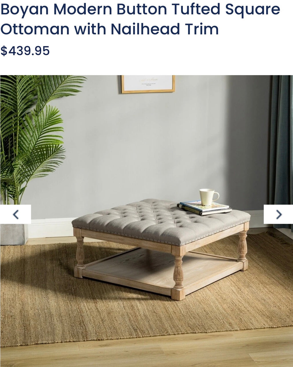 Boyan shelved tufted cocktail ottoman - Gray