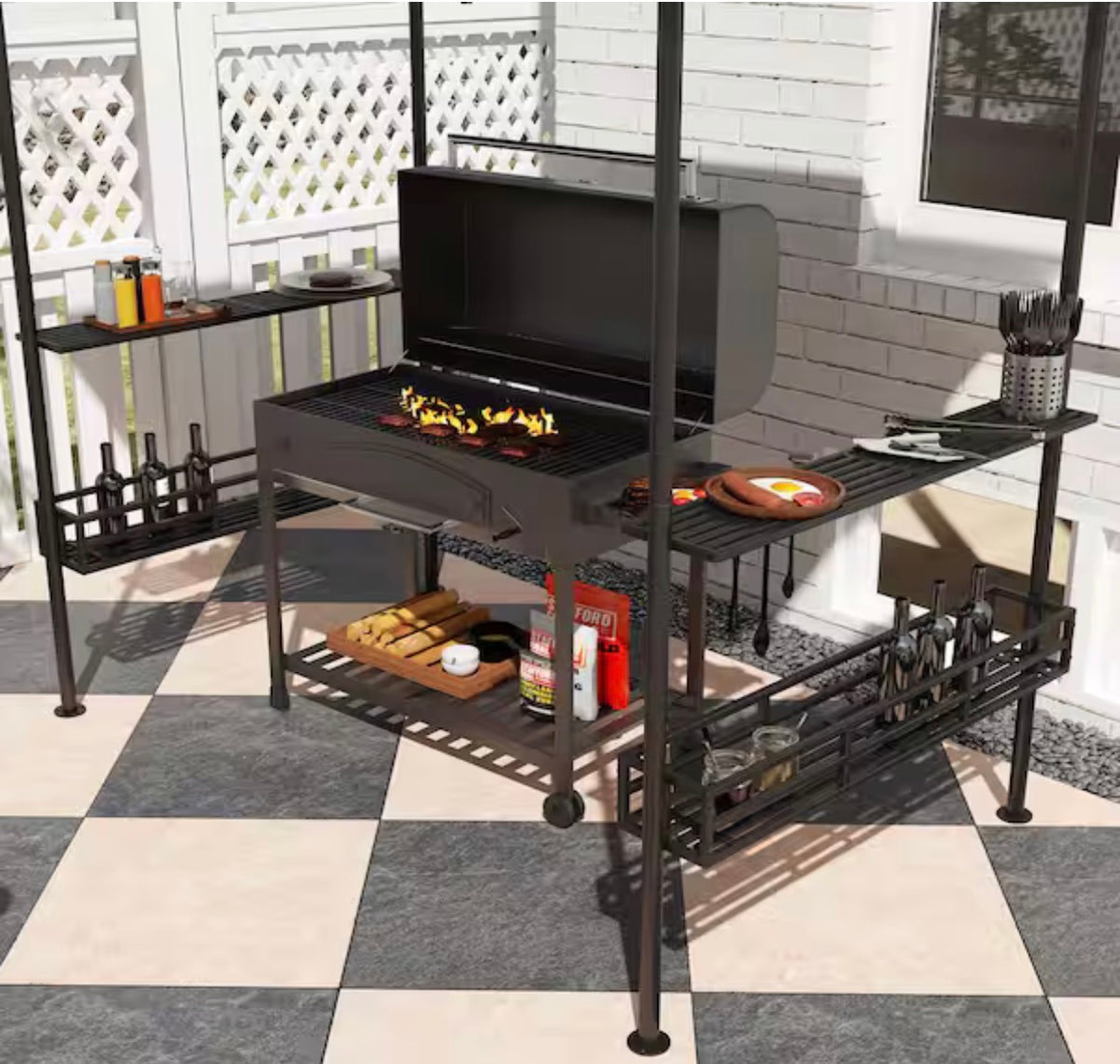 8 ft. x 5 ft. BBQ Gazebo with 2 Side Shelves