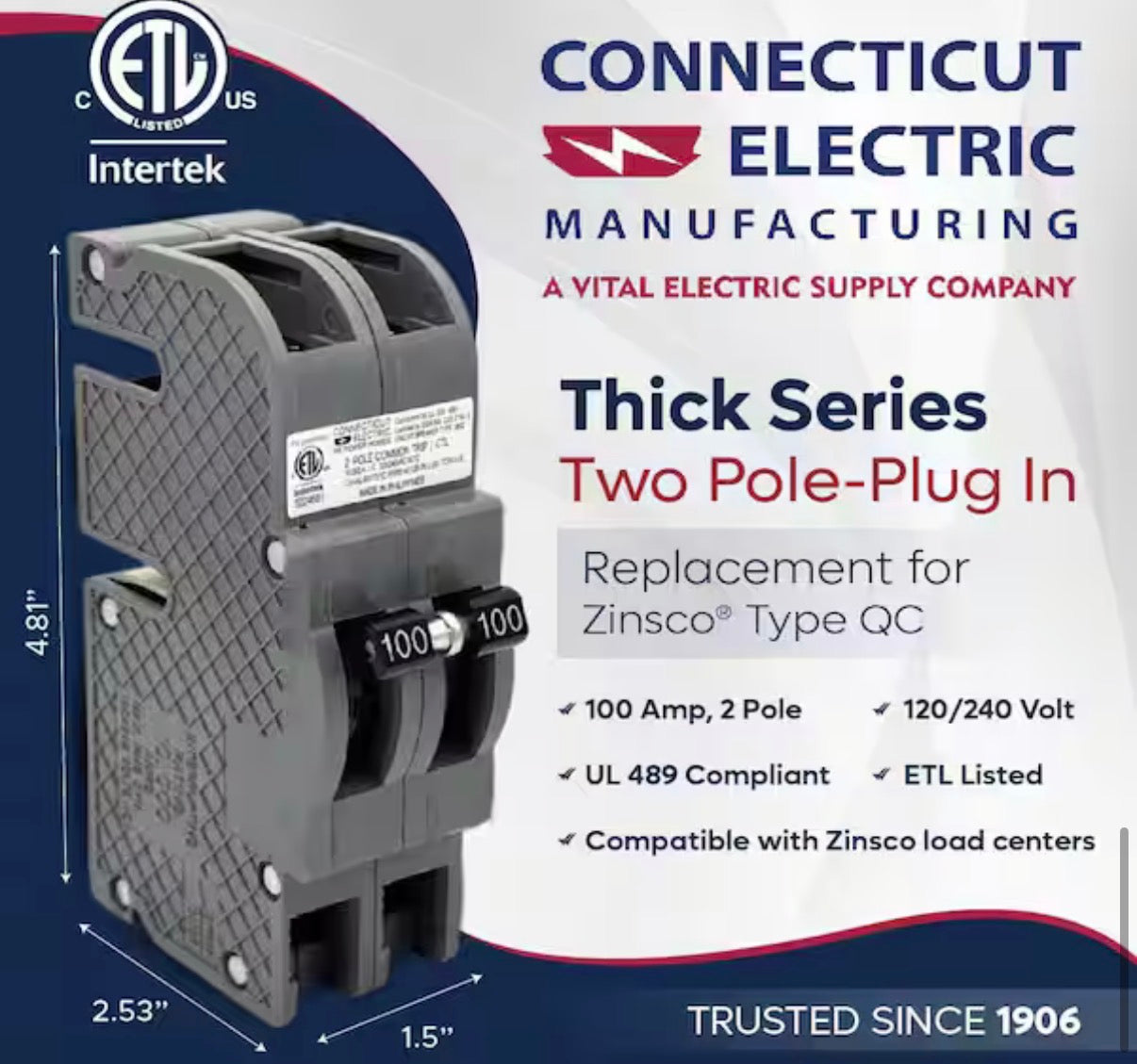 100 Amp 1-1/2 in 2-Pole Replacement Circuit Breaker