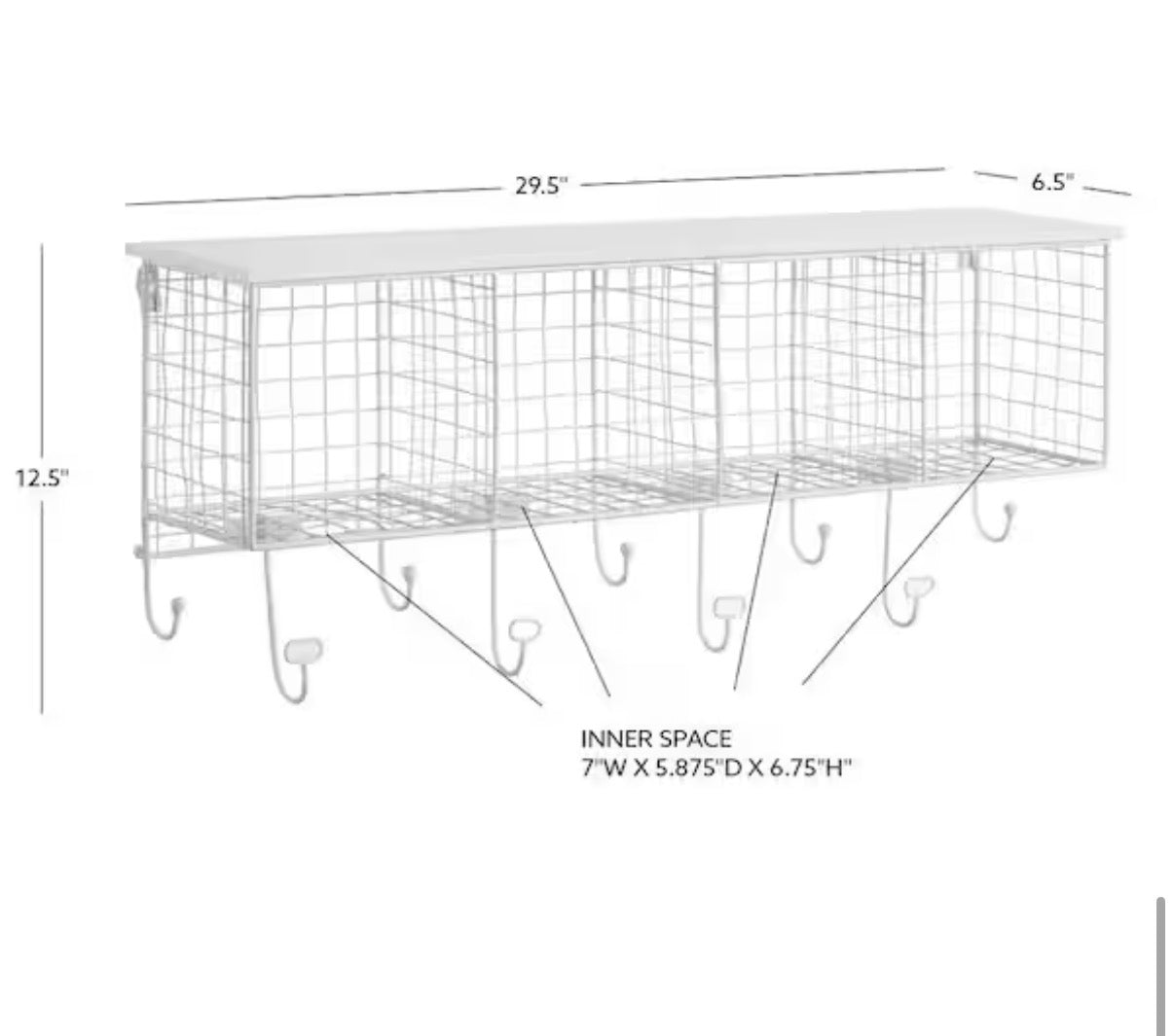 Decorah White Metal 4-Cubby Wall Shelf with 9 Hooks