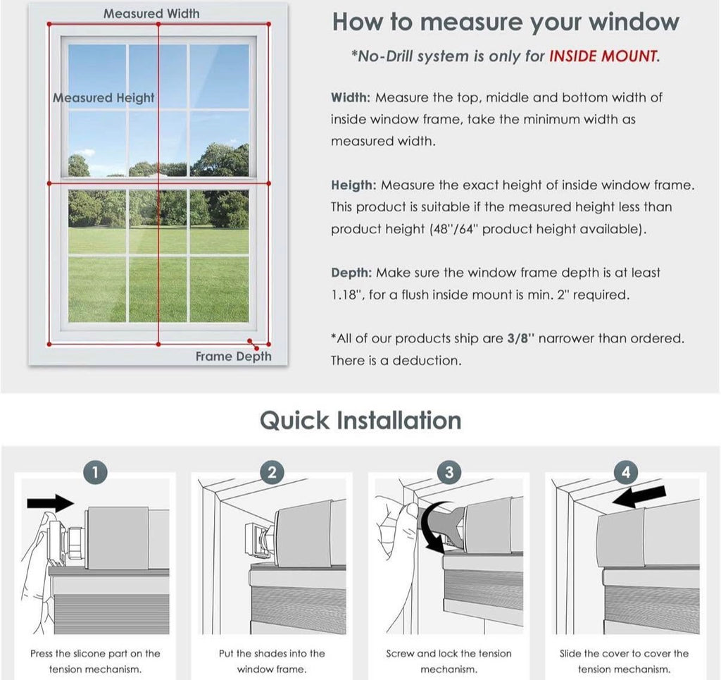 LazBlinds No Tools No Drill Cordless Cellular Shades 36"x64"
