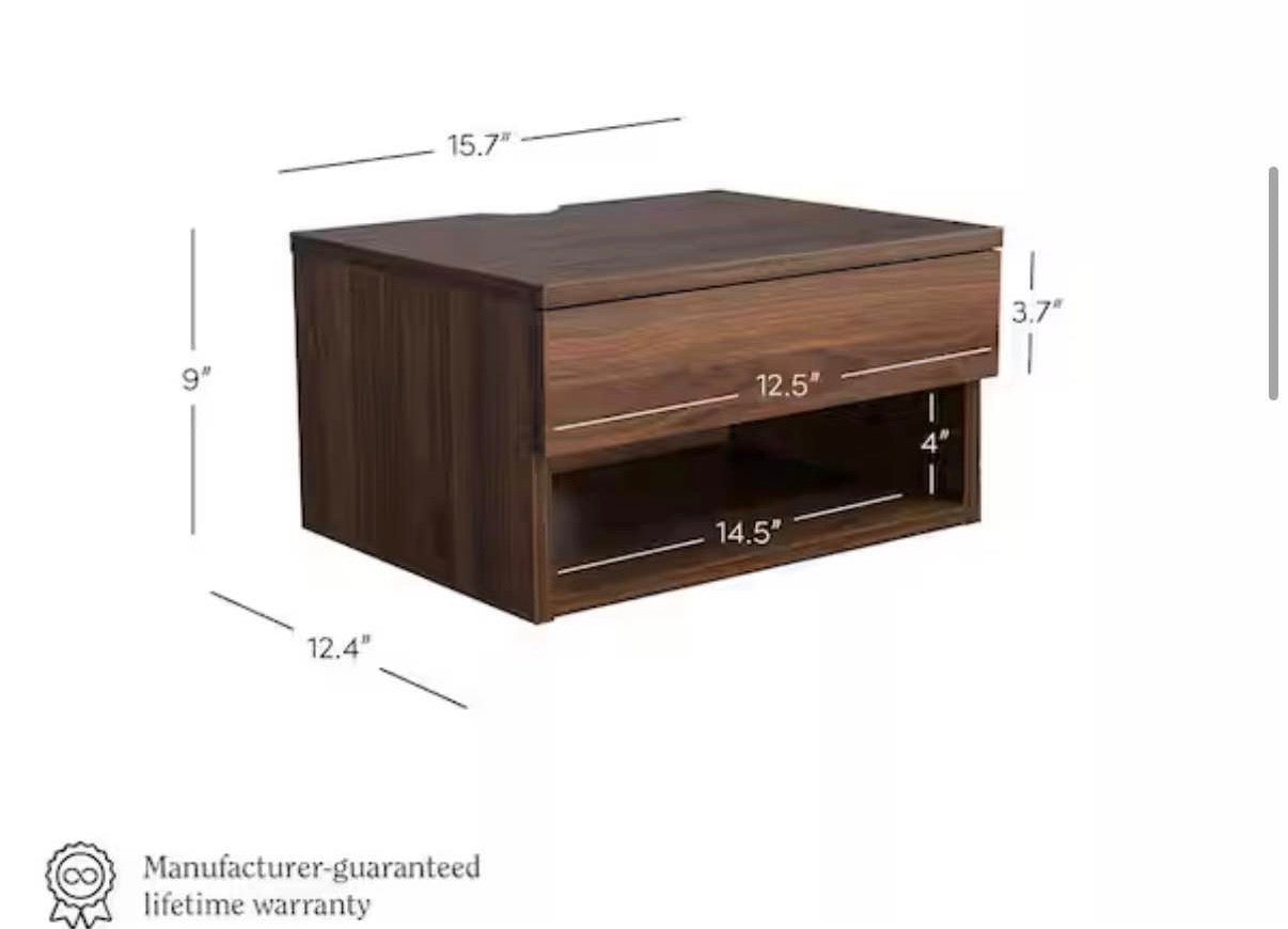 Dark Walnut Brown Rectangle Wood  Nightstand