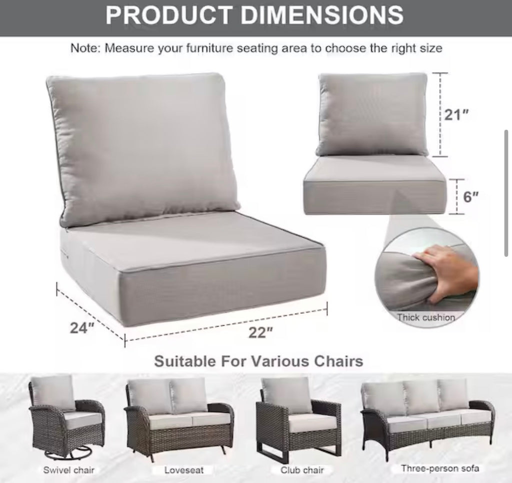 22 in. W x 24 in. D x 6 in. Thick outdoor Chair Cushion
