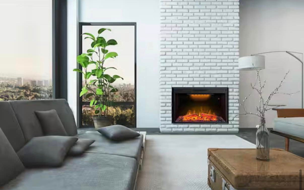 43 in. Classic Brick Background LED Touch Recessed Wall Electric Fireplace