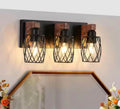 3-Light Black and Walnut Cage Vanity Light