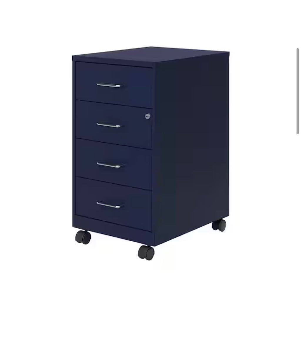 Navy Blue 4-Drawer Mobile File Cabinet