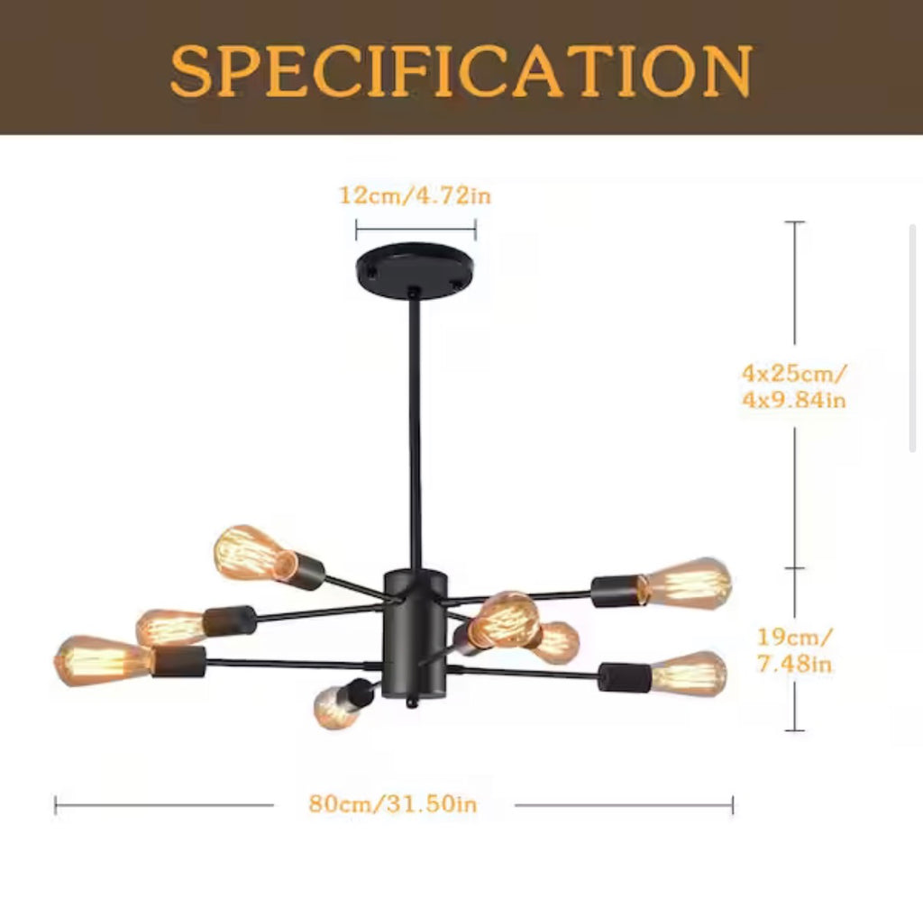 8-Light Black Modern Sputnik Chandelier