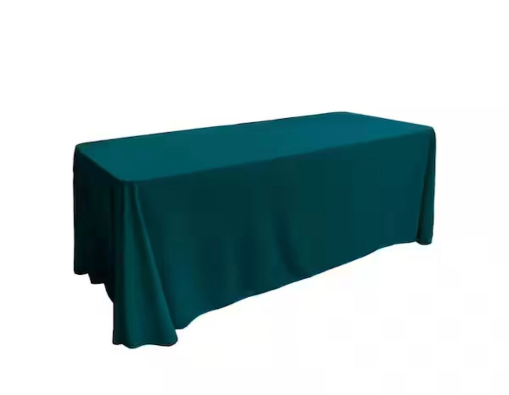 90 in. x 156 in. Dark Teal Polyester Poplin Rectangular Tablecloth