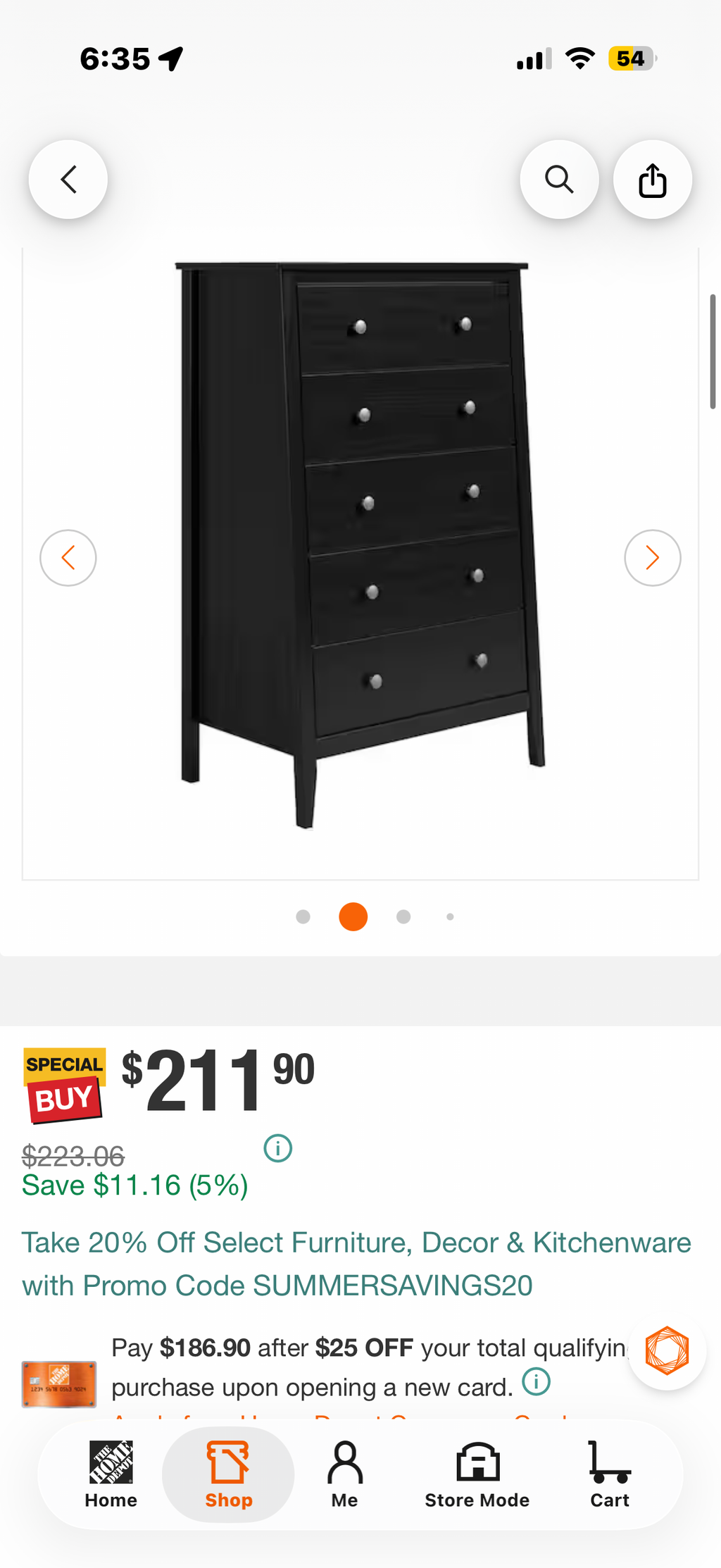 Solid Wood 5-Drawer Dresser 29.92 in. W in Black