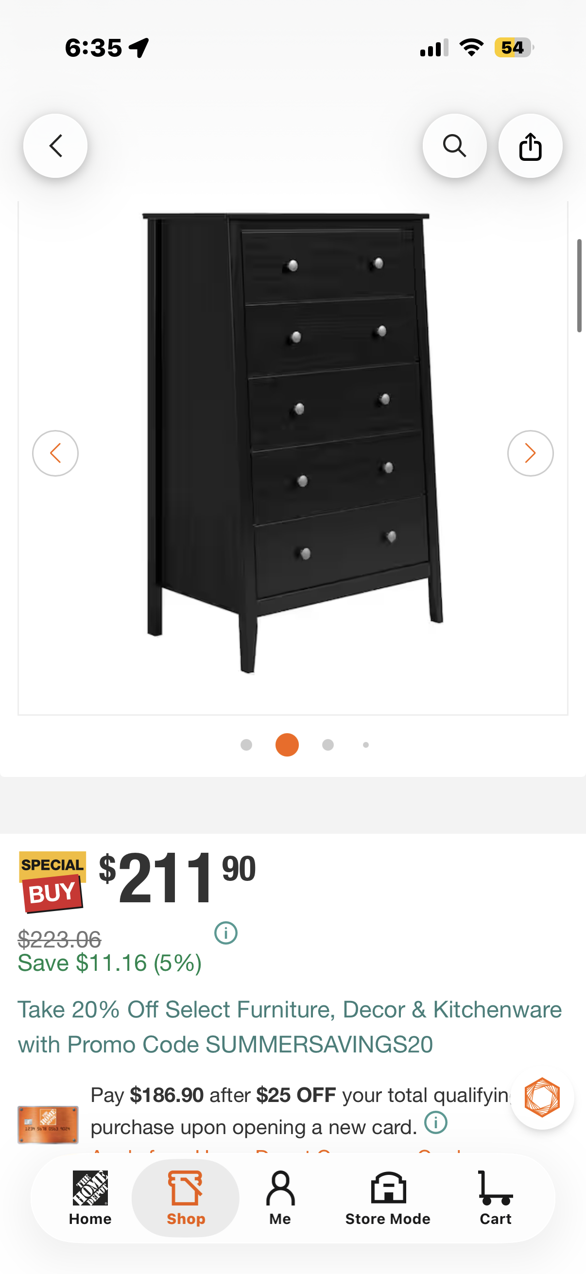 Solid Wood 5-Drawer Dresser 29.92 in. W in Black