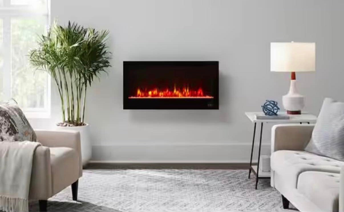 36 in. W View Wall Mount Electric Fireplace in Black