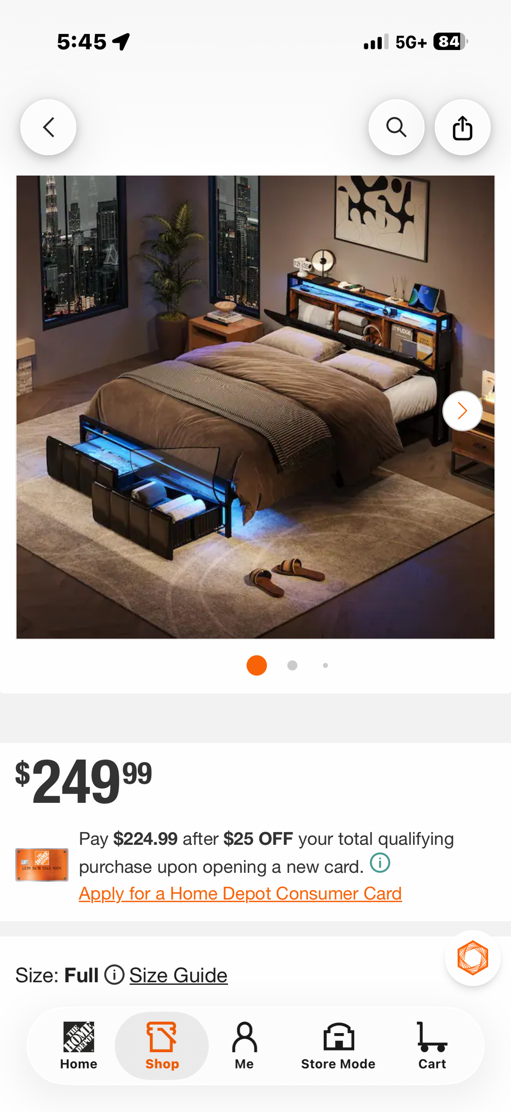 Metal Frame Full Size Platform Bed with Charge Station