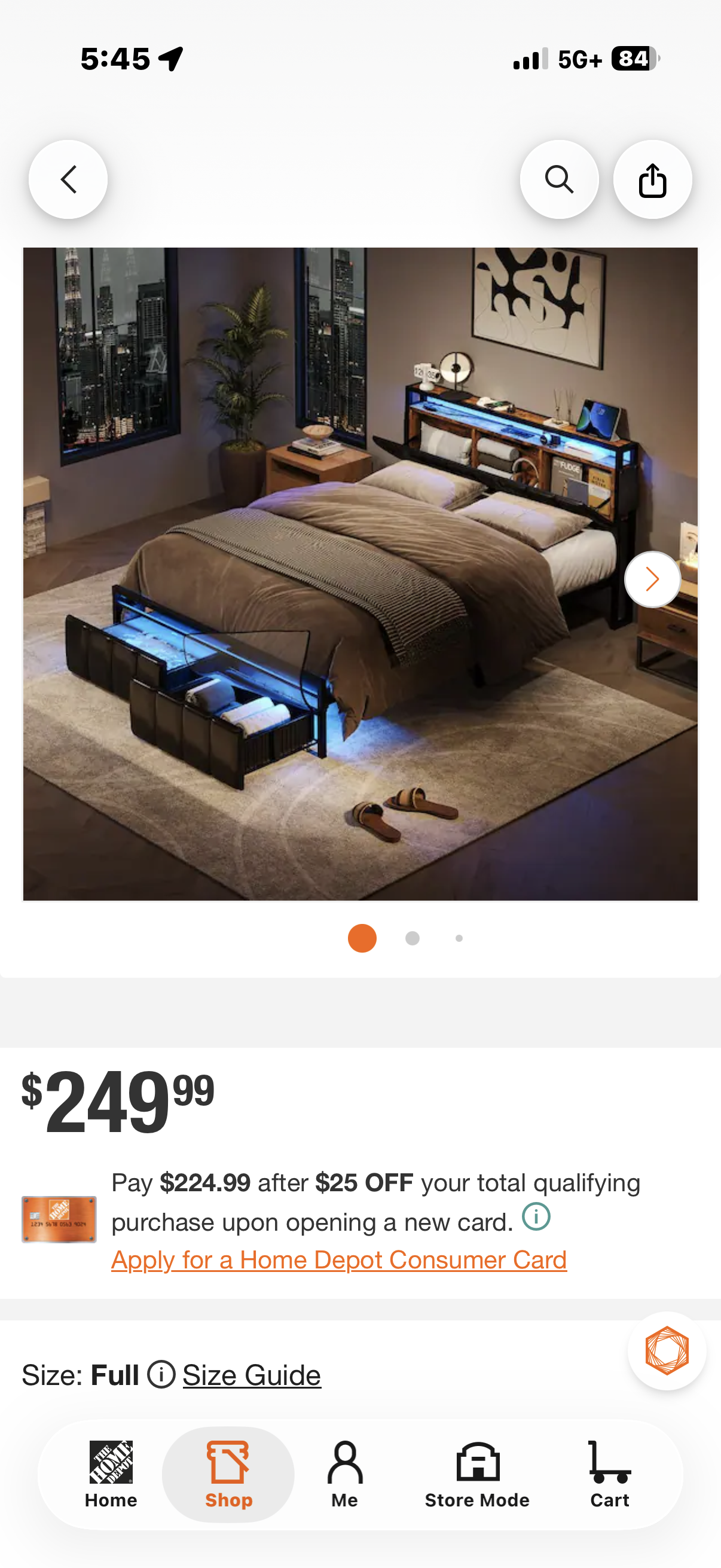 Metal Frame Full Size Platform Bed with Charge Station