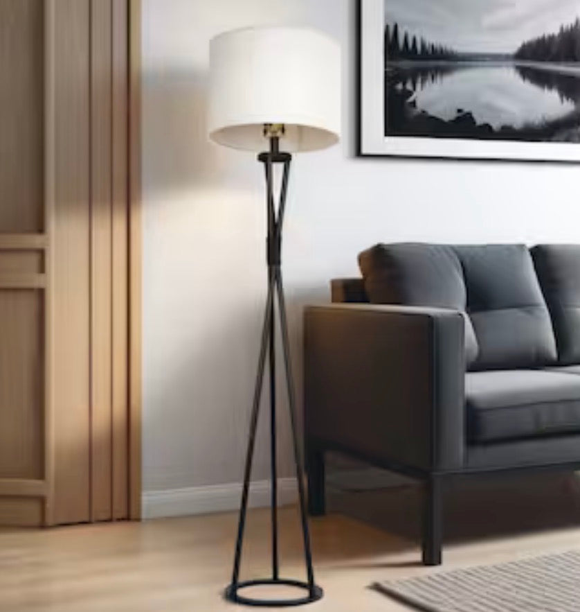 61.5 in. Flat Black Finish 1-Light Tripod Floor Lamp