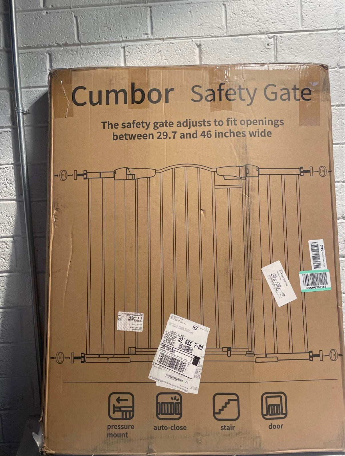 36" Extra Tall, 29.7-46" Wide Baby Gate for Stairs