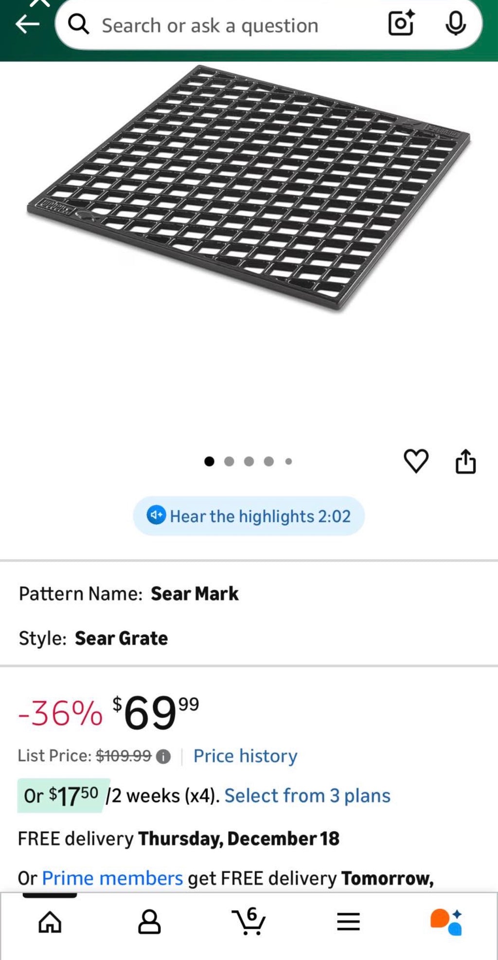 Weber Crafted Dual Sided Sear Grate