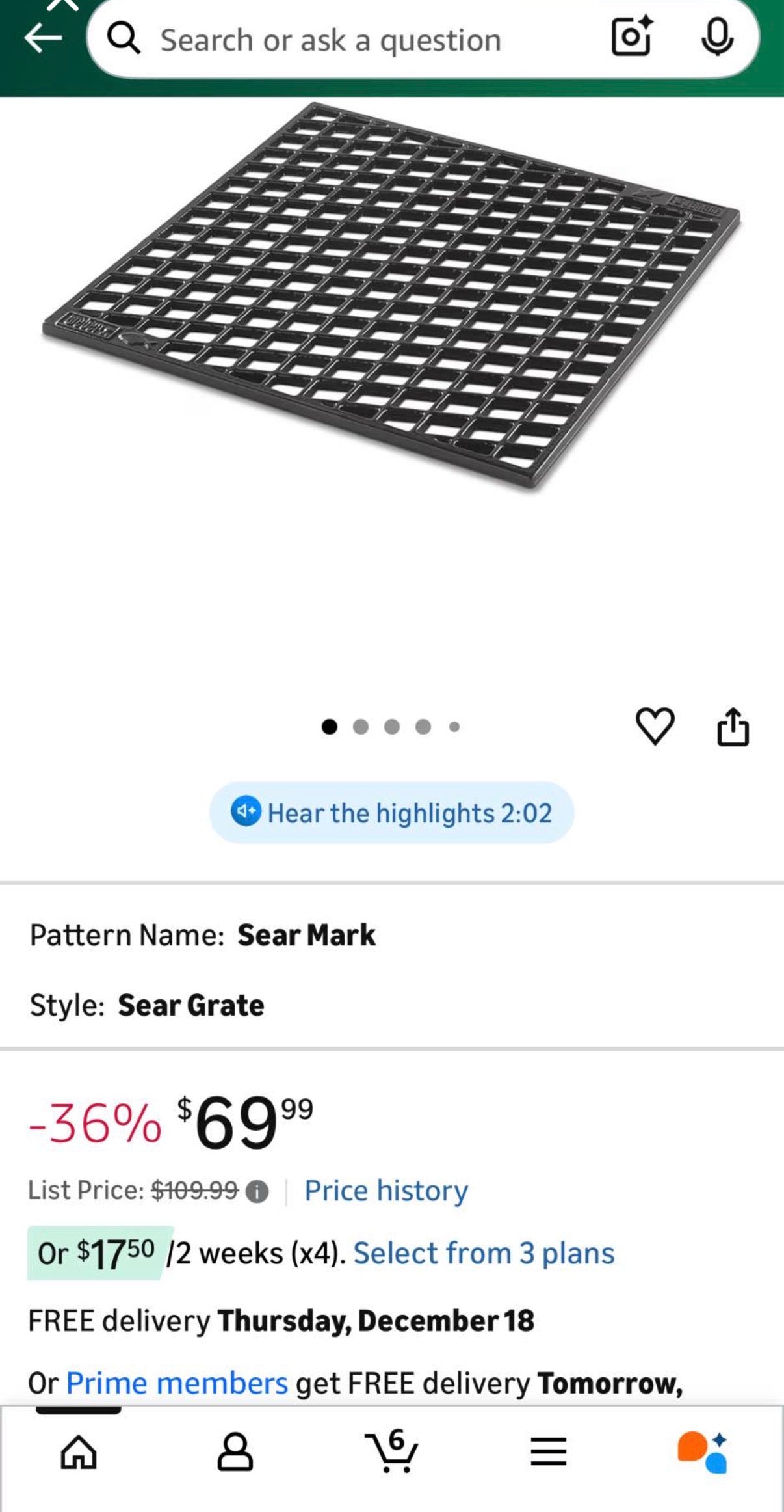 Weber Crafted Dual Sided Sear Grate