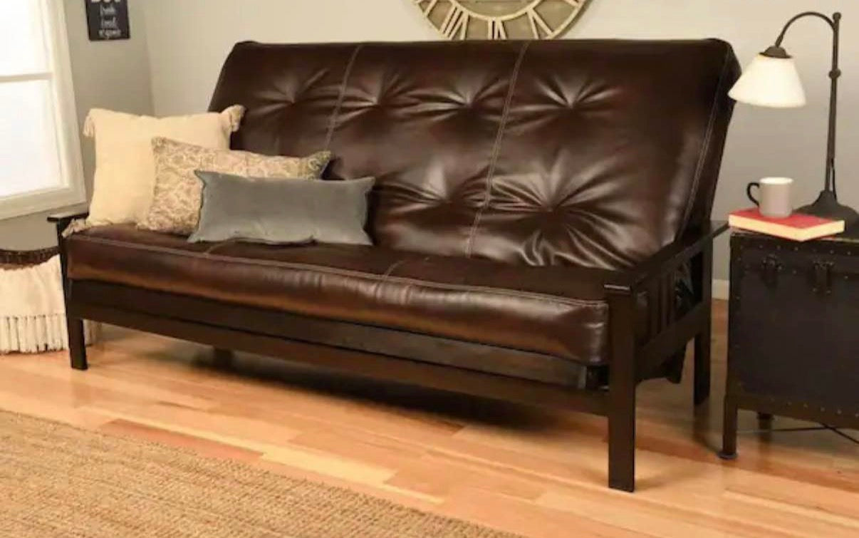 85 in. Espresso Trail Java Leather Upholstered Queen Size Futon Set