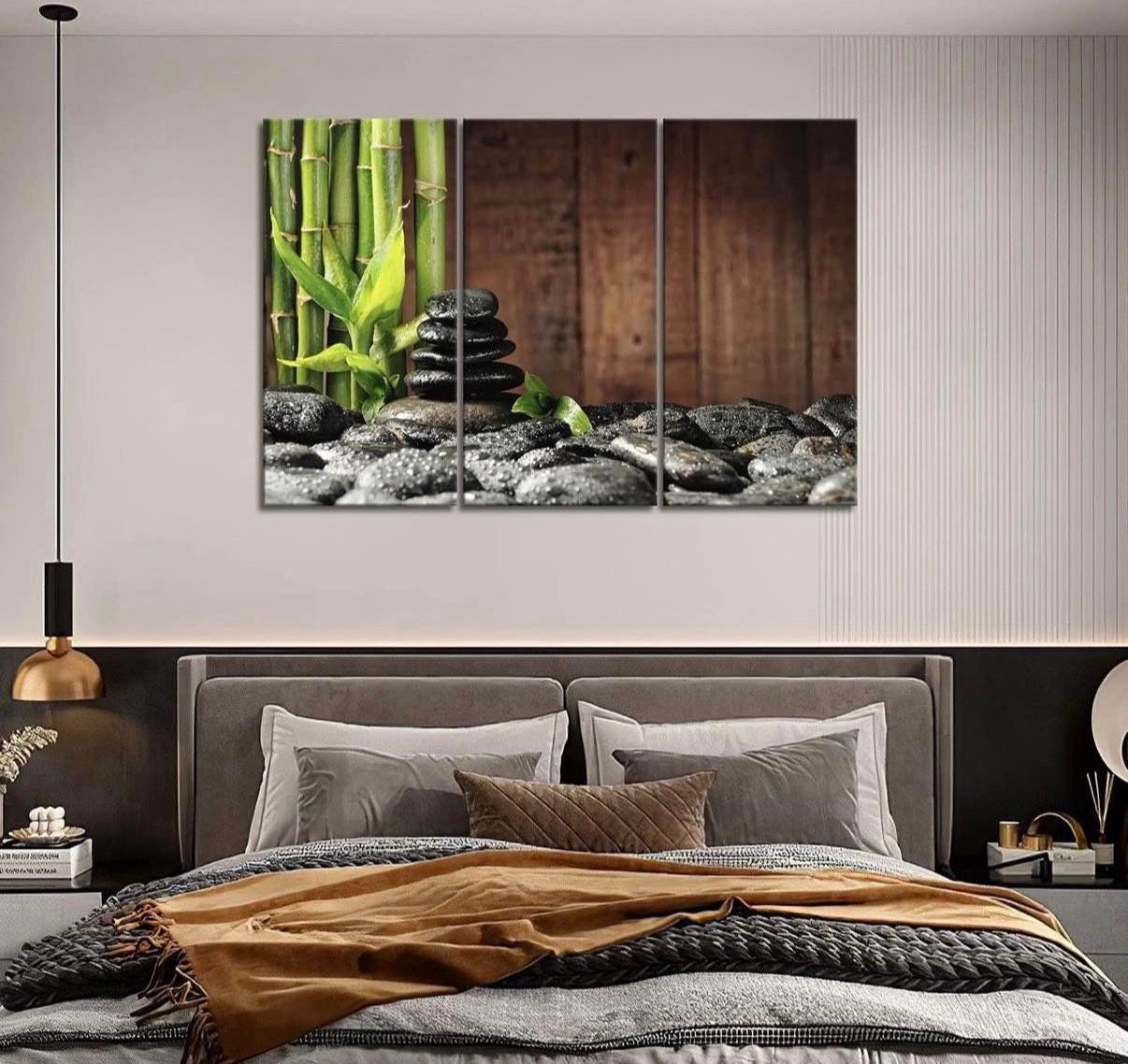 Wall Art Bamboo Canvas Green Spa Wooden Background