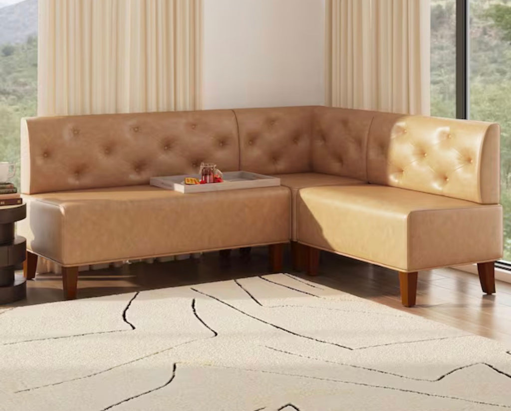 Trapp Corner Nook 73.37 in. Tan Dining Bench High Back