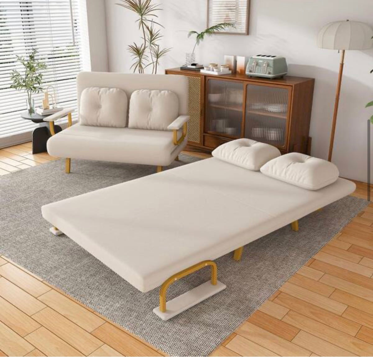 Convertible Beige Full Size Sofa Bed