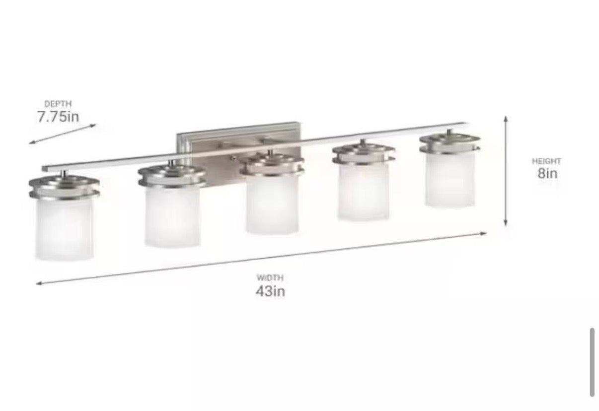 43 in. 5-Light Brushed Nickel Bathroom Vanity Light