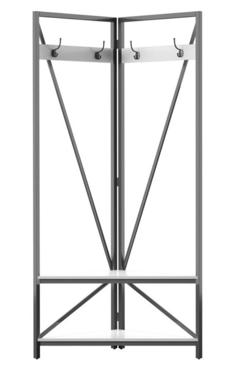 Corner Hall Tree with Metal Frame in White