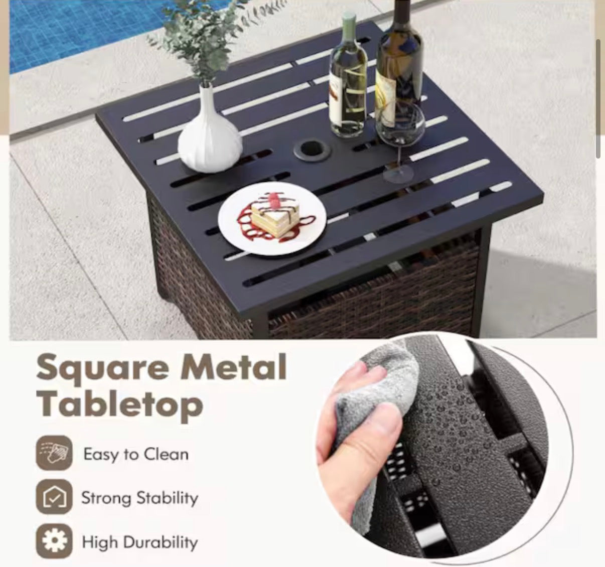 Square Outdoor Side Table with Umbrella Hole and Sand Bags