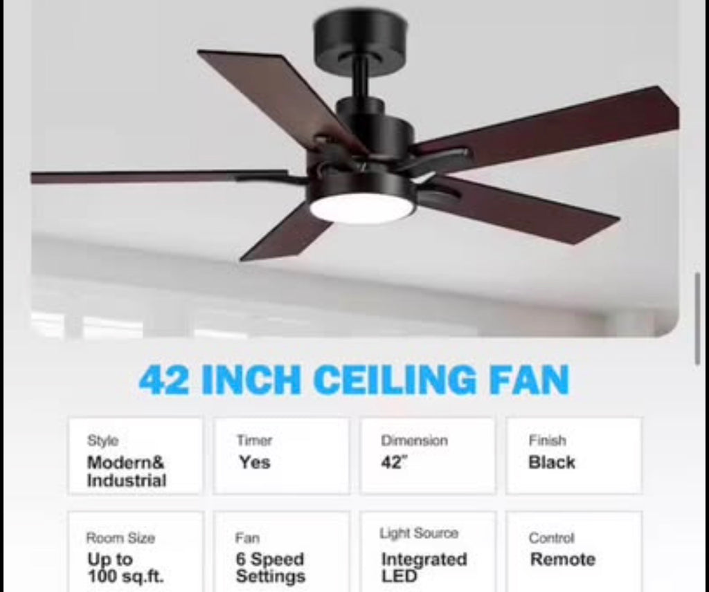 Charlie 42 in. Indoor Black Ceiling Fans with Light