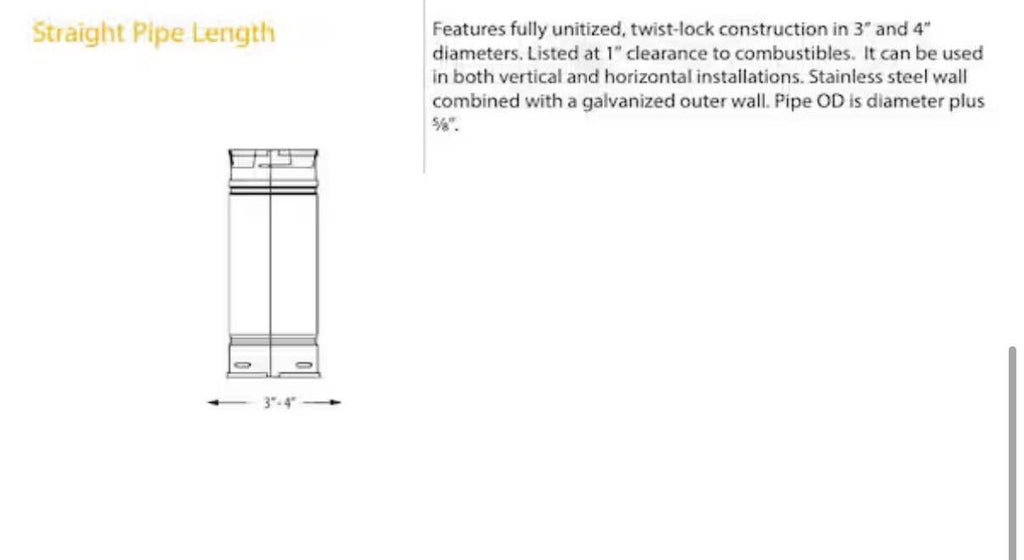 Multi-Fuel 3in. Diameter X 12in. Straight Pipe Length