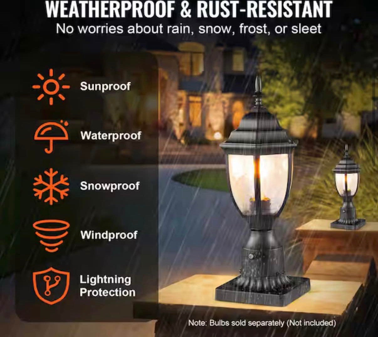 2 PCs Dusk to Dawn Outdoor Post Light