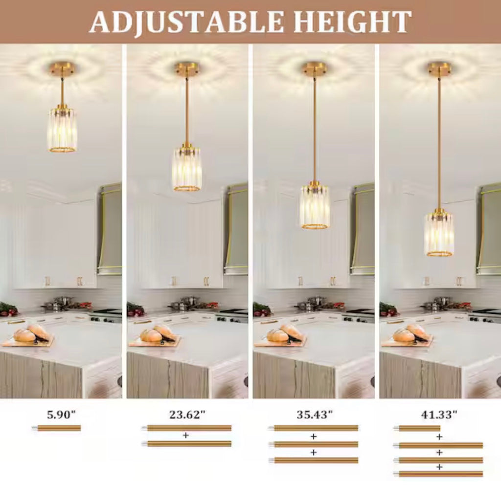 Gold Modern Pendant Light with Crystal Glass Shades