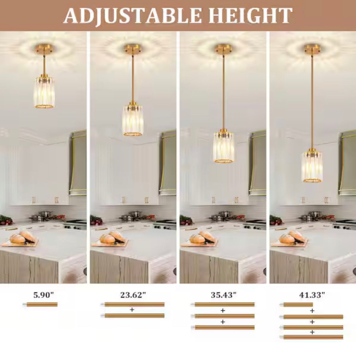 Gold Modern Pendant Light with Crystal Glass Shades