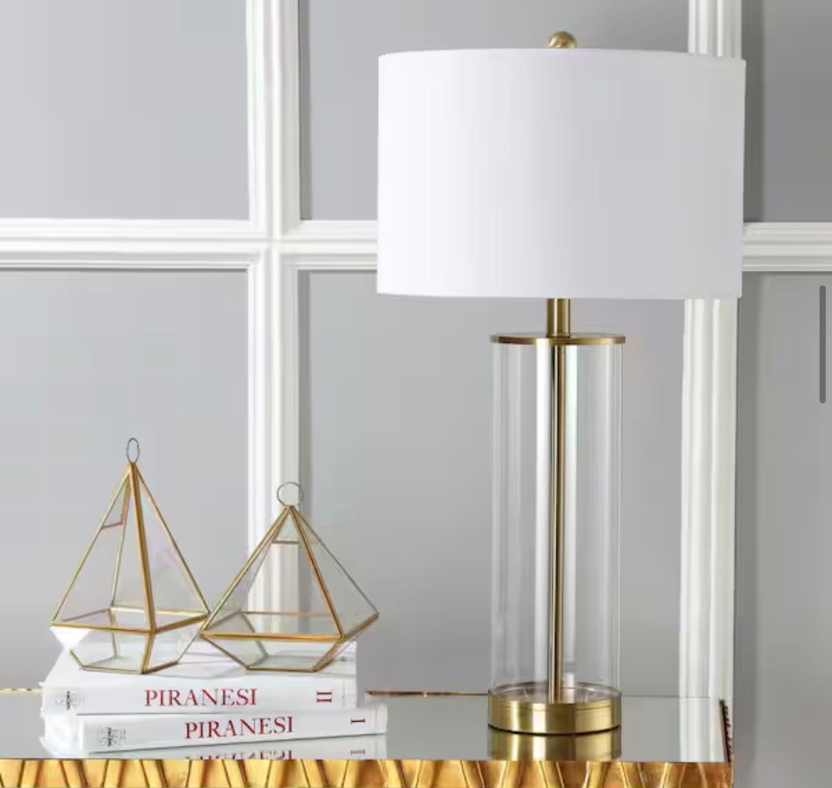 Collins 29 in. H Brass Gold Glass Table Lamp