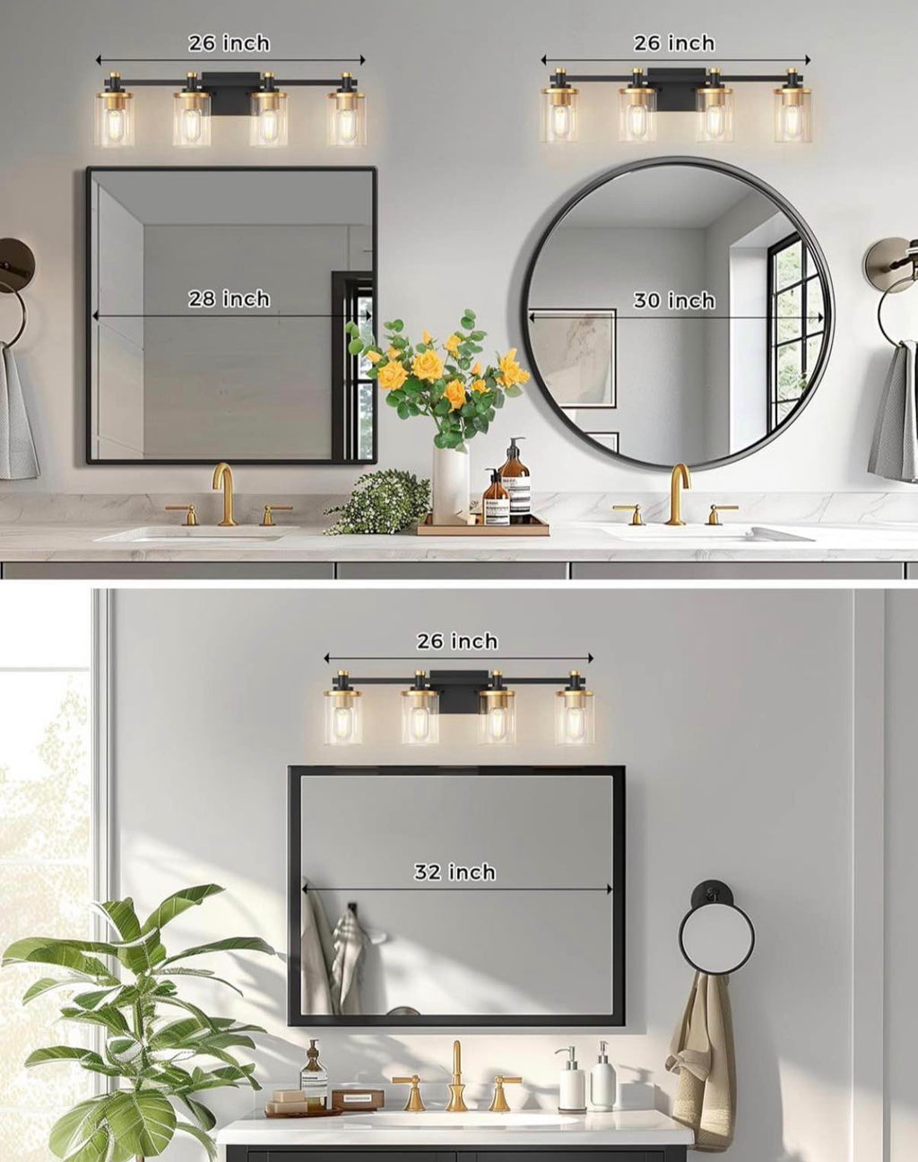Black and Gold 4 Light Bathroom Vanity Light