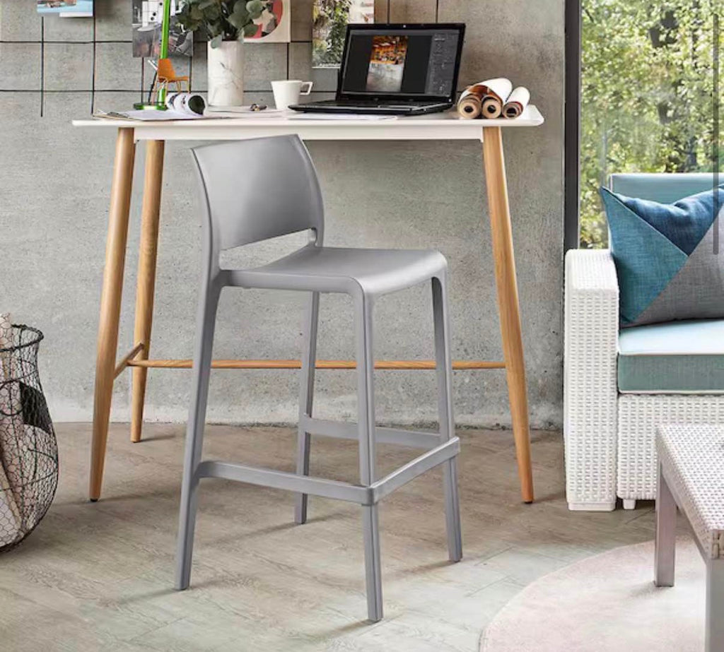 Sensilla Cold Gray 40.60 in. Low Back Resin Stackable Bar Stool (Set of 2)