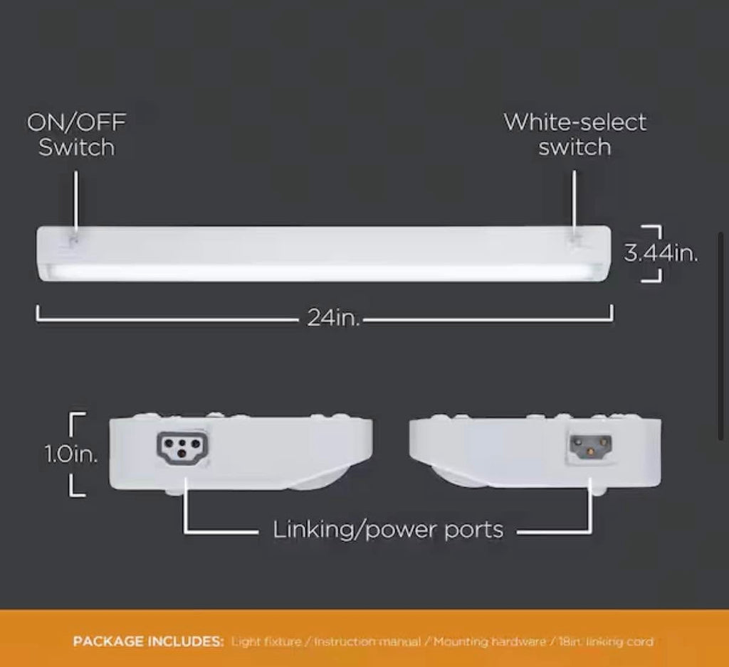 24 in. LED White Under Cabinet Light 3 Color Temperature