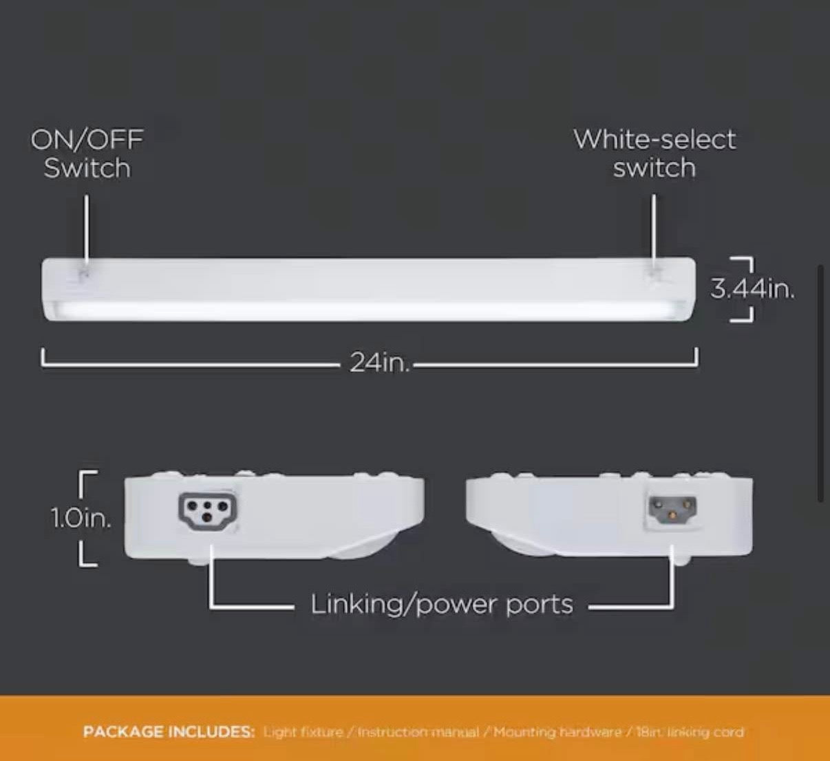 24 in. LED White Under Cabinet Light 3 Color Temperature