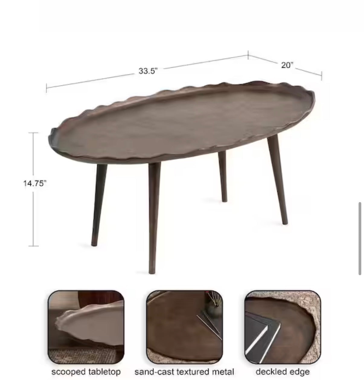 Alessia 33.5 in. Bronze Oval Metal Coffee Table