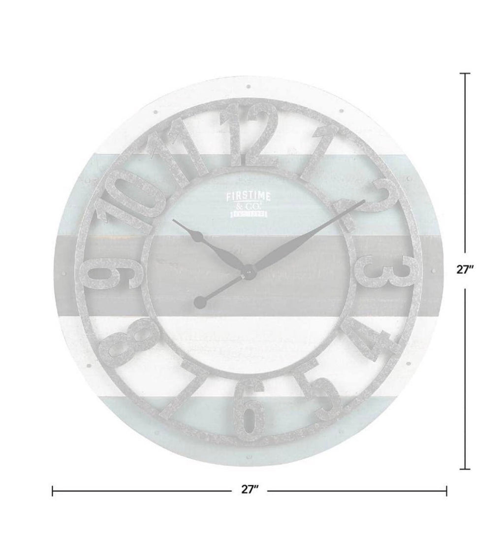 Teal Shabby Planks Wall Clock 27”