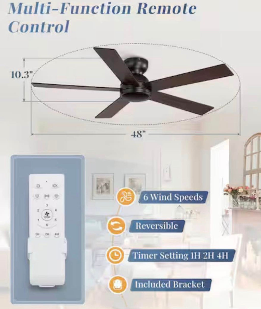 48 in. Indoor/Covered Outdoor Low Profile Ceiling Fan without Light