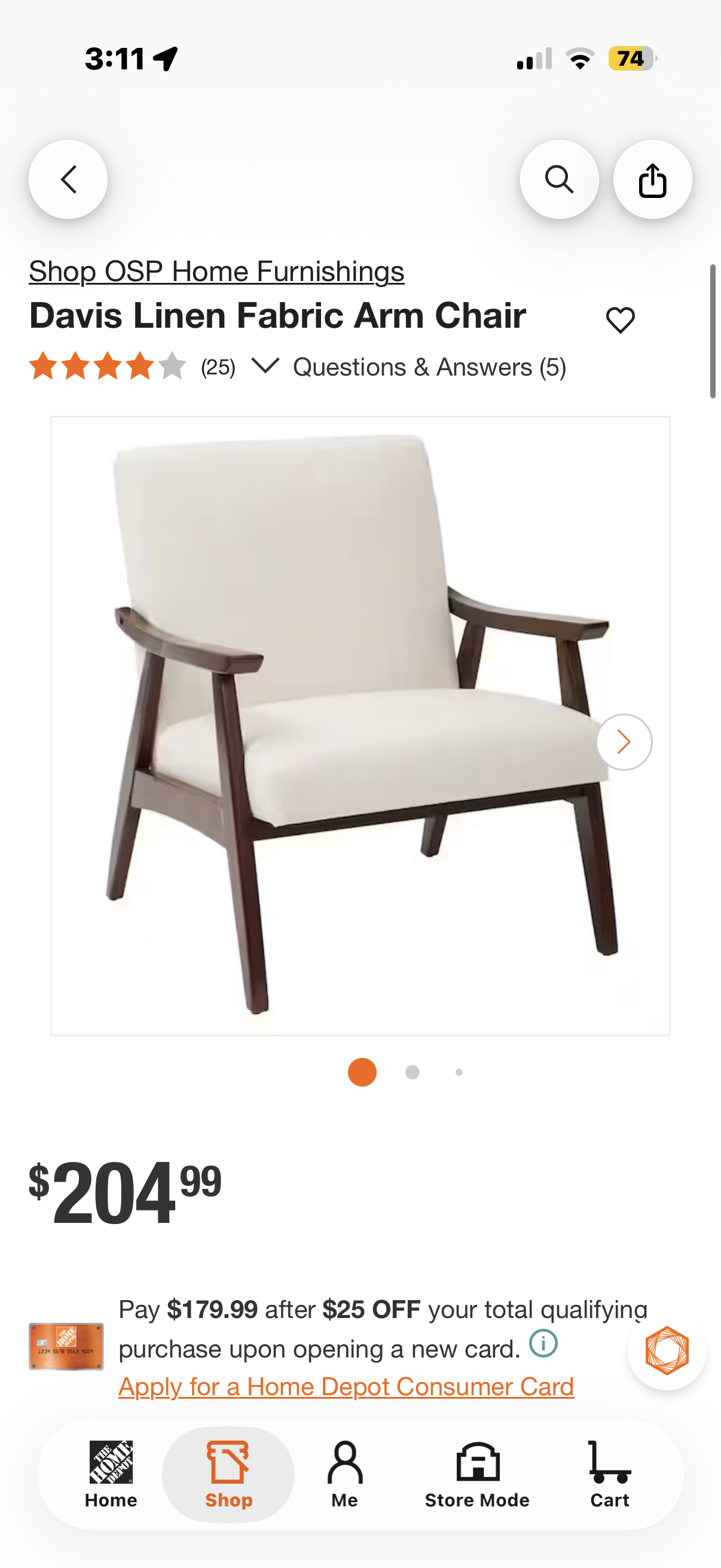 Davis Linen Fabric Arm Chair