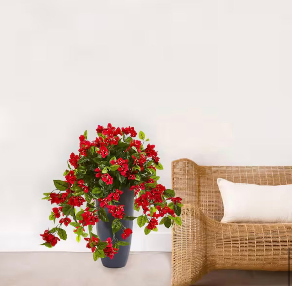 Indoor/Outdoor 26 in. Artificial Bougainvillea Plant in Gray Planter