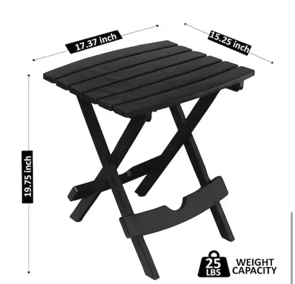 Quik-Fold 20 in. Resin Black Square Patio Side Table