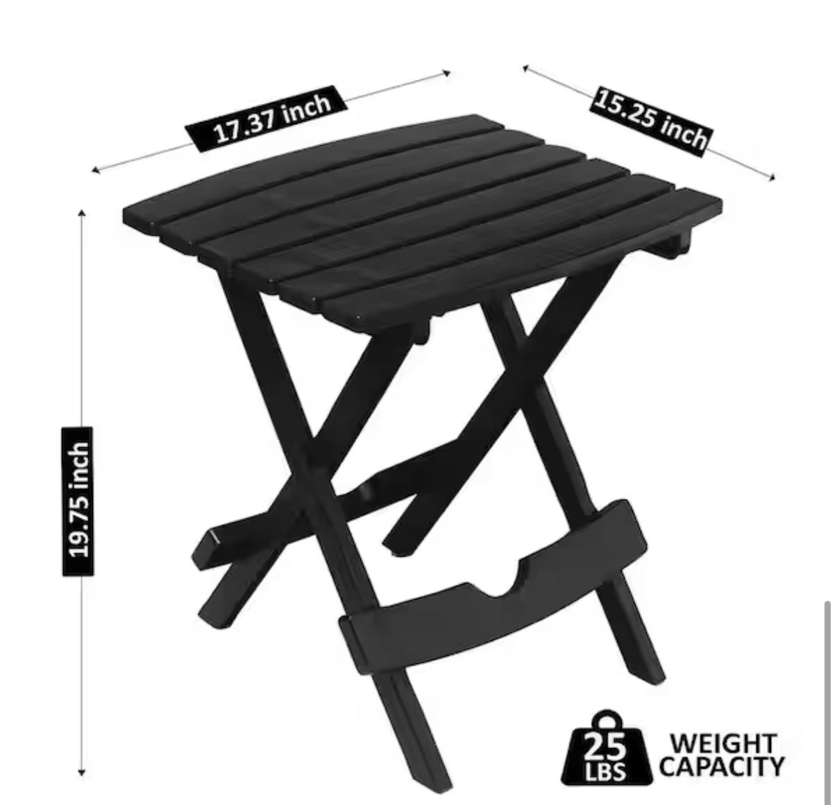 Quik-Fold 20 in. Resin Black Square Patio Side Table