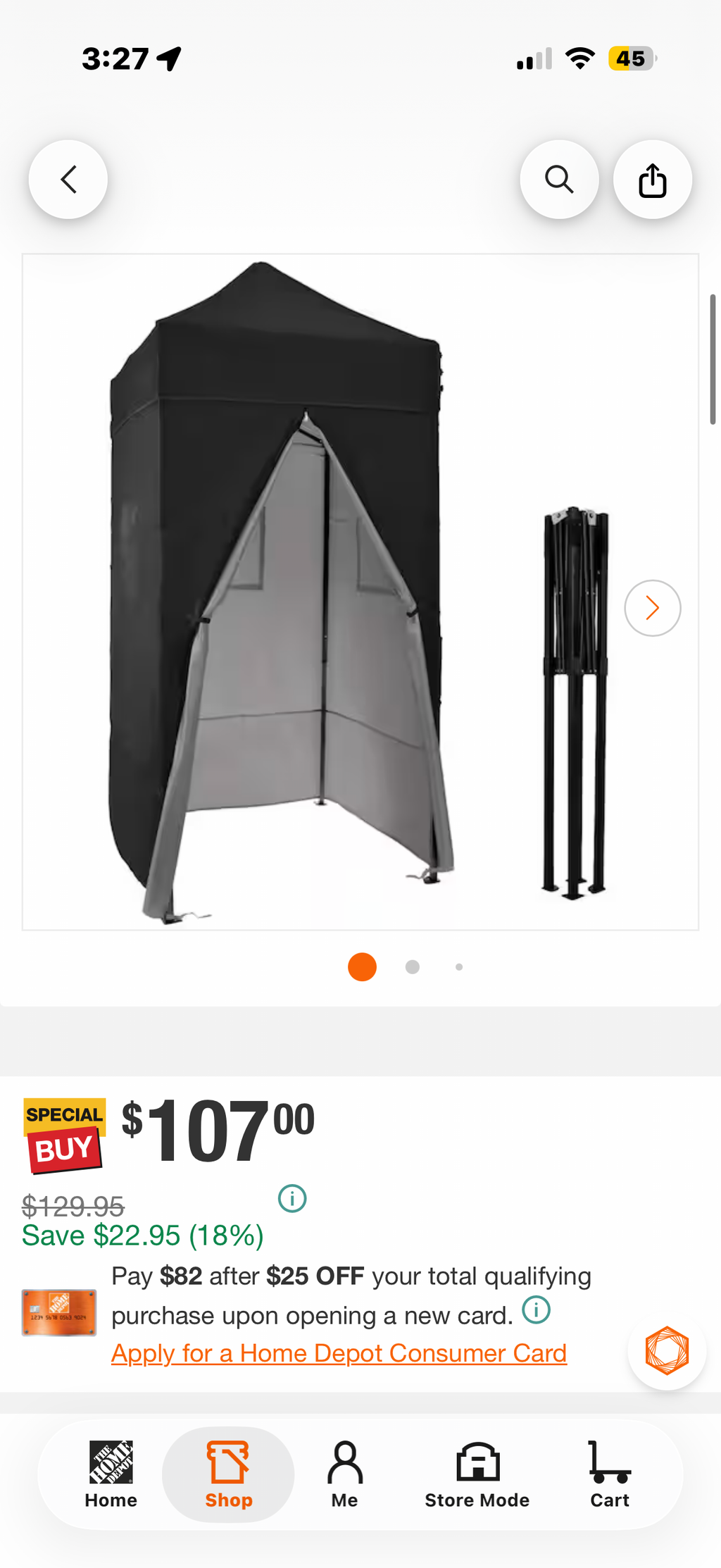 3.9 ft. x 3.9 ft. Pop Up Privacy Tent Canopy, Black