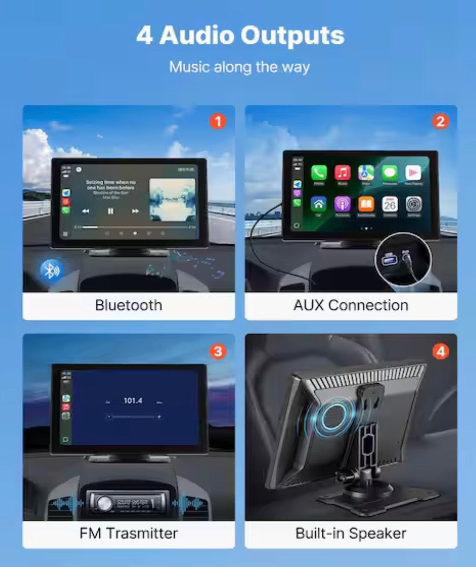 9-in. HD Portable Screen Wireless Car Stereo with rear camera for parking