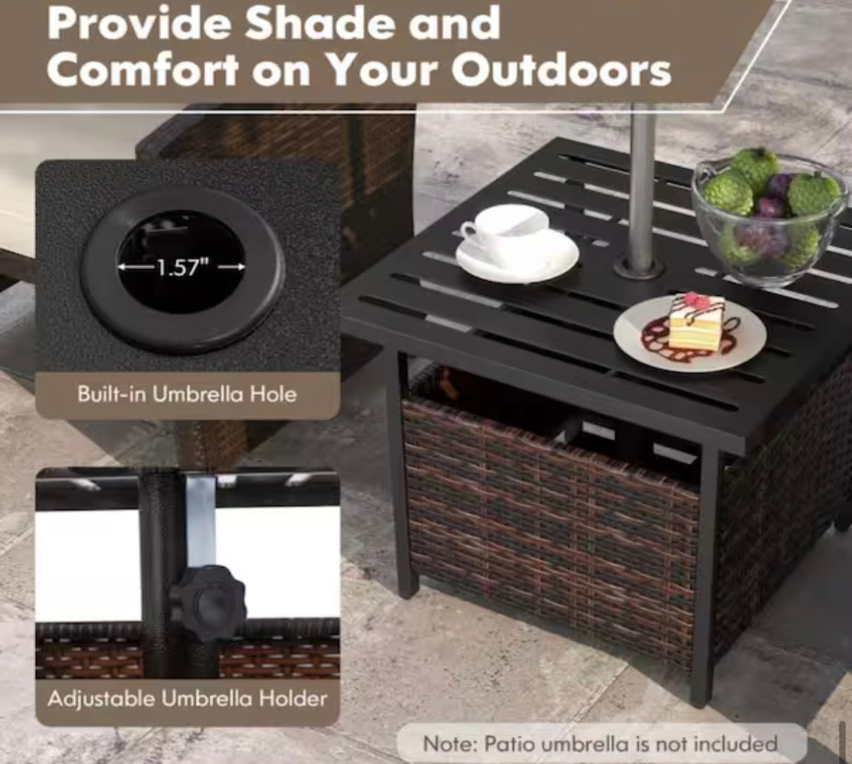 Square Outdoor Side Table with Umbrella Hole and Sand Bags